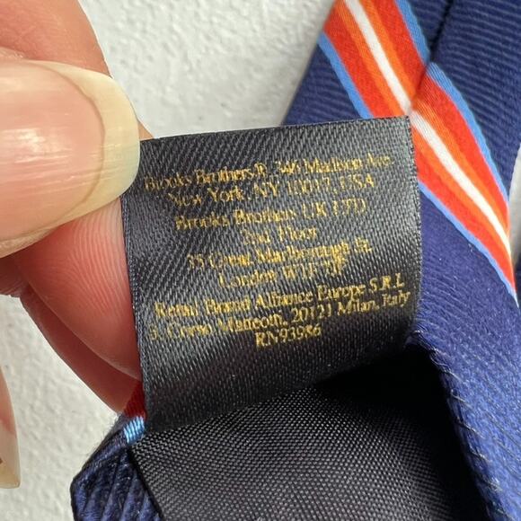 Brooks Brothers Makers & Merchants Men's Tie 59" Pure Silk Blue/ Red Rep Striped - Picture 6 of 9
